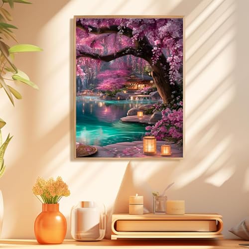 Tree Paint by Numbers Kit for Adults, Adult Paint by Number Kits 16x20 Inch - color: Pink Tree