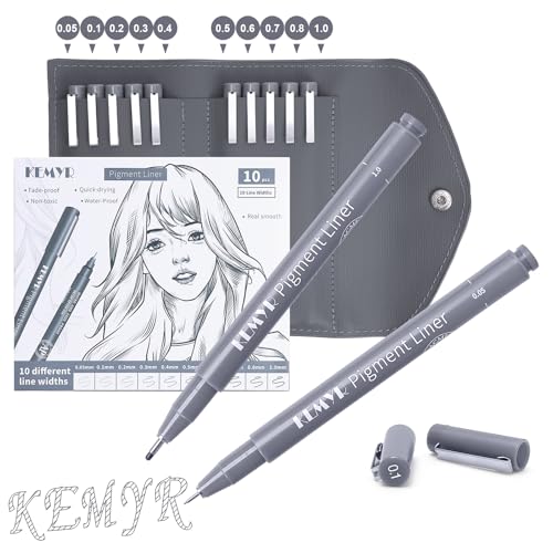KEMYR 10 Sizes Gray Fineliner Micro Drawing Pens, Waterproof Pigment Ink - color: Grey Micro Pens 10 SIZES,0.05-1.0mm, style: 10 SIZES,0.05-1.0mm