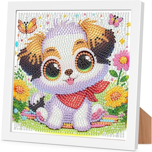 Arttoplus Dog Diamond Art Painting Kits for Kids with Frame 7x7 inch | Animal Diamond Art for Kids Ages 4-8-12 with Frame, Easy Small Cute Gem Painting Kit for Gift Home Wall Decoration - color: CC967-US