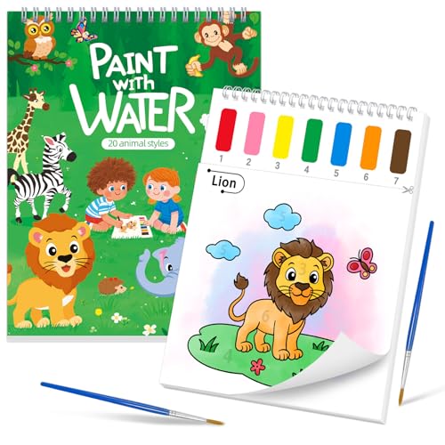 SOCOLER Paint with Water Coloring Books for Toddlers,Animal Theme Mess Free Watercolor Painting Papers for Kids Water Color Paint Kit Art Craft Gift for Ages 1-3, 4-8 - color: Animal A