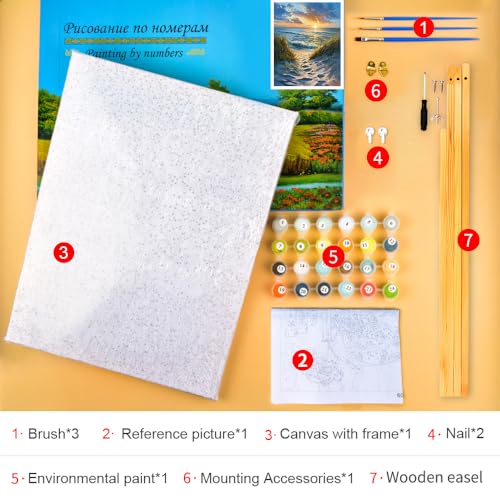TUMOVO DIY Paint by Numbers Beach Scene with Sunrise, Abstract Adult Art, 16x20 inch(Framed) - color: Sunrise(Framed)