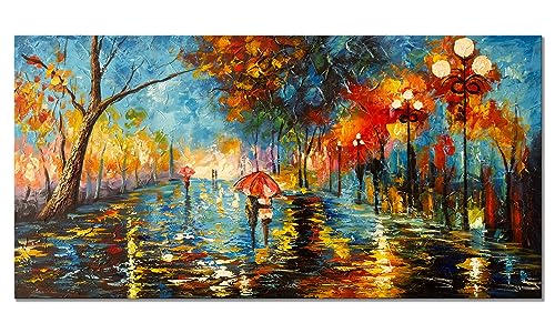 Alenoss 3D Oil Paintings 48x24 Inches Hand Painted Abstract Landscape Romantic Canvas Wall Paintings Home Decorations Texture Framed Wall Art for Living Room Bedroom Wall Decor Ready to Hang - color: AL-B57