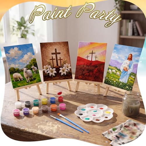 Motipuns 12 Set Jesus Pre Drawn Canvas for Paint for Adults | 8 x 10 Inch, Christian Sip and Paint Party, Cross Pre Printed Canvas with Easel Paint Brush Aprons, Religious Party Supplies - style: Jesus