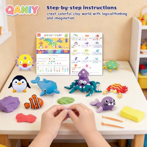 Air Dry Clay Kit for Kids, 14 Marine Animal Molding Set | Ultra Light & Soft, Safe Non-Toxic, DIY Art Crafts, Gifts for Ages 4-8+ Boys Girls