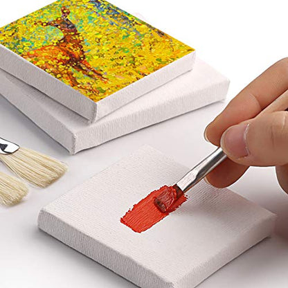 Tosnail 12 Packs Mini Canvas and Easel Set, Art Easel Stand with Canvas Set Tabletop Wooden Display Stand and Canvas Panels for Artist, Students, Adults, Kids Painting