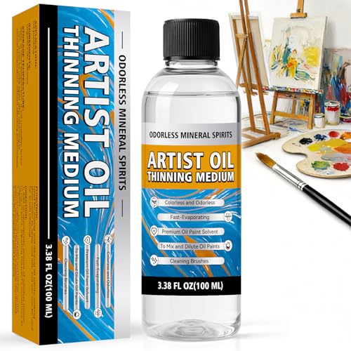 Odorless Mineral Spirits 100ml, Odorless Paint Thinner for Oil Based Paint, Premium Mineral Spirits for Cleaning, Refined Solvent for Artists, Oil Painting Supplies for Studio & Classroom(120g)