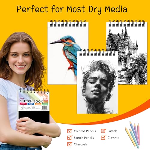 WINNER 5.5" x 8.5" Sketch Book, 400 Sheets Top Spiral Bound Sketch Pad, 68lb/100gsm White Acid Free Drawing Paper, Art Supplies for Kids Adult Beginners Artists, 4 Pack - color: Black, size: 5.5"X8.5"