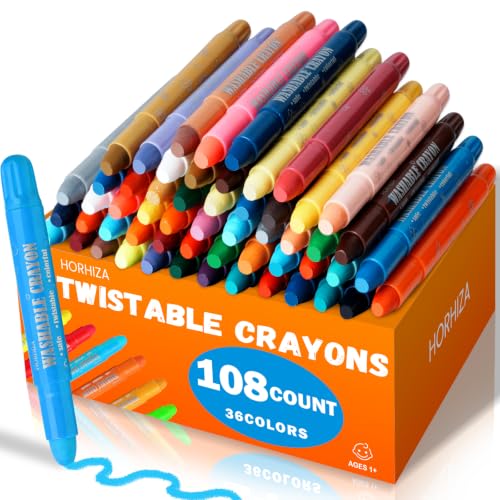 108 Count (36Colors) Jumbo Twist-Up Crayons for Kids and Toddlers Ages 3+ | Non-Toxic Washable Crayons, Ultra-Silky Easy-Grip Art Supplies, Gift for Girls & Boys - size: 36 Count (Pack of 3)