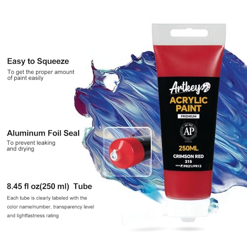 Artkey Acrylic Paint - Crimson Red (250 ml/8.45 oz) Tubes, Rich & Vibrant Pigments, Professional Artists Acrylic Paints - Art Supplies for Canvas Wood Rock Clay Fabric Ceramics Art Crafts Painting - color: Crimson Red, size: 8.45 Fl Oz (Pack of 1)