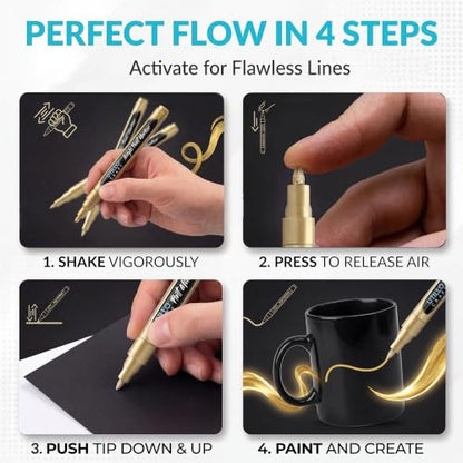 Utillo Craft Gold Paint Pen (8-Pack), 0.7mm Extra Fine Gold Paint Markers - color: Gold