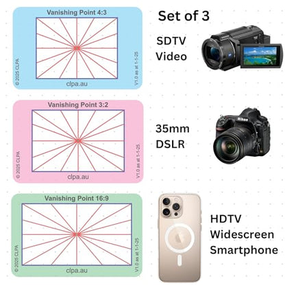 Vanishing Point Directors Viewfinder Card | Australian Designed and Made; Artist Viewfinder for Drawing and Photography; 3:2, 4:3 and 16:9 - size: Vanishing Point
