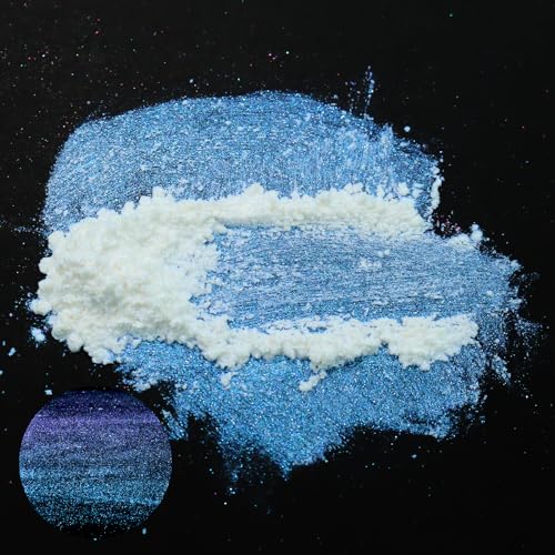 Matio Chameleon Mica Powder 1.06oz/30g Midnight Dream White Chrome Powder | Pearlescent Effect Color Shift Pigment for Resin Craft, Soap Candle Dye, Nail Art,Bath Bomb,Paint,Slime Pigment - color: W-Midnight Dream