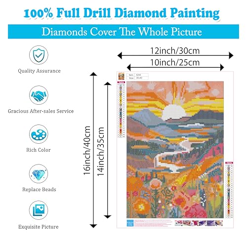 Diamond Art Painting Landscape-Diamond Art Kits for Adults 12x16inch | Sunrise 5D Diamond Painting,DIY Full Drill Diamond Art Sunrise Gem Painting and Crafts Includes All Tools - color: Sunrise, size: 12x16inch(Round diamond painting)