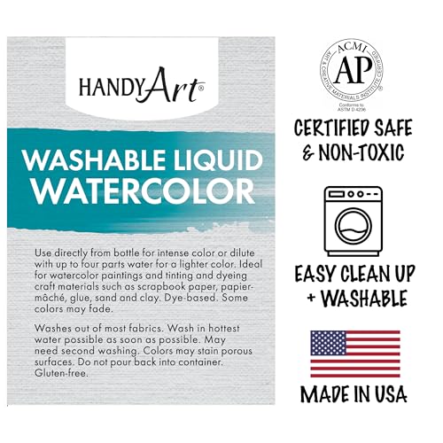 Handy Art Washable Liquid Watercolor Paint, Fluorescent Red, 8 oz Bottle | Ready to Use Concentrated Dye-Based Liquid, Deep Color Strength, Dilute with Water, Certified Safe AP Non-Toxic, Made in USA - color: Fluorescent Red