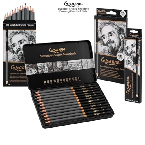 Cezanne Graphite Drawing Pencils Set - 4B, Set of 12 Break-Resistant Graphite Lead, Easy-to-Sharpen Sketch Pencils, Master Artist Quality Graphite Pencils for Technical and Artistic Drawing - color: 4B, size: Set of 12