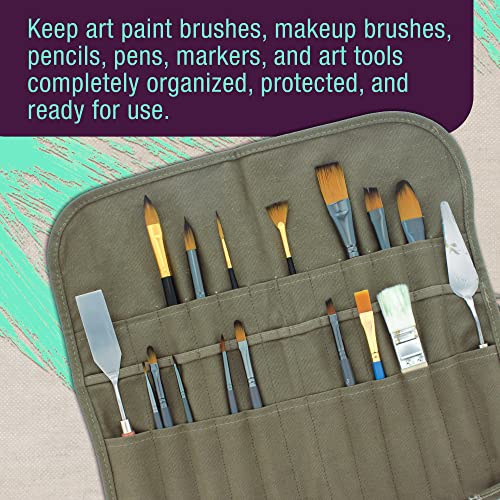 U.S. Art Supply Deluxe Canvas Art Paint Brush Holder & Storage Organizer | Roll-Up Case Bag - 24 Slot Pockets Carry Pouch - Protect Artist Acrylic Oil Watercolor Paintbrushes - Store Pencils, Pens