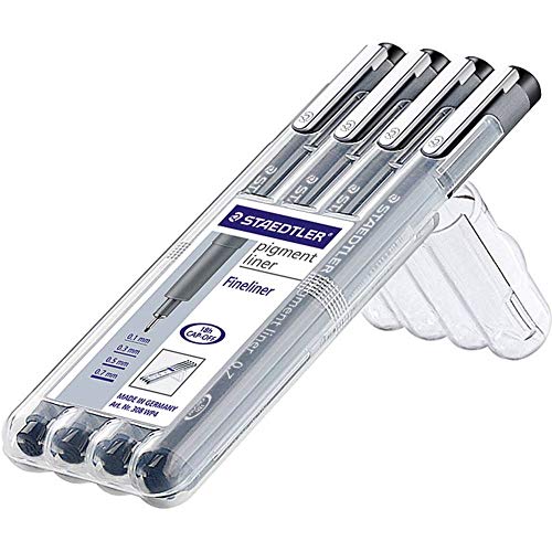 STAEDTLER ‎308 WP4 Pigment Liner Pens with Assorted Line Width - Black (Set of 4)