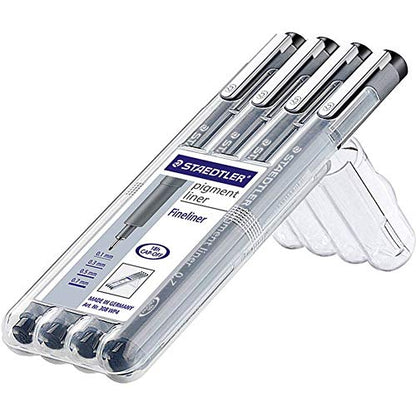 STAEDTLER ‎308 WP4 Pigment Liner Pens with Assorted Line Width - Black (Set of 4)