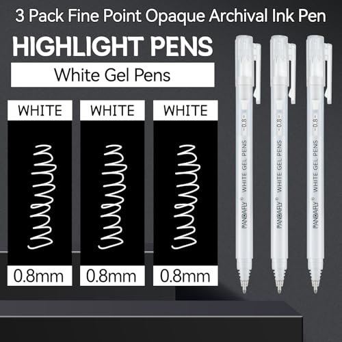 PANDAFLY White Gel Pens, 3-Pack, 0.8mm Fine Point Opaque Gel Ink Pens - style: White-0.8mm