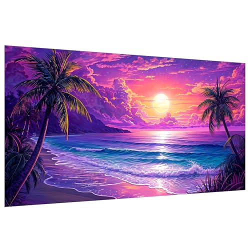 YOYA Large Diamond Art Kits for Adults, Beach Landscape, 27.5 x 15.7 Inch | 5D Large Diamond Painting Kits, DIY Round Full Drill Diamond Art Beach Sunset, Diamond Dot Gem Art and Crafts, Home Decor - color: Beach Sunset 025