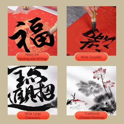3PCS Large Chinese Calligraphy Brush Set with Adjustable Holder | Chinese Sumi Ink Brush for font 7-16cm Large-Scale Floral Art, Ink Heavy Painting and Write Couplets, Large Characters - color: Large Brushes