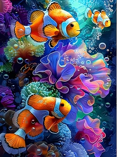 YIYITUPO Diamond Painting for Beginners Clownfish Coral Reef Diamond Painting Kit 12x16 Inch Full Drill 5D Art Craft for Adults Home Decor DIY Ocean Theme - color: YYZ-016