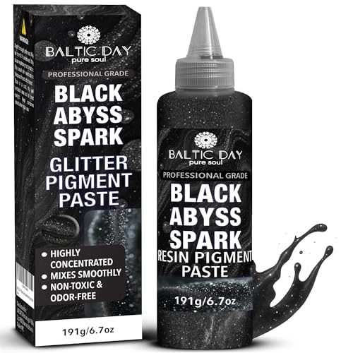 BALTIC DAY Black Abyss Spark Epoxy Pigment Paste XL (6.7oz/191g) – Ultra-Concentrated Deep Black Resin Colorant with Metallic Sparkle | Opaque Dye for Epoxy Resin Art, Jewelry & River Tables - color: Black Abyss Spark XL