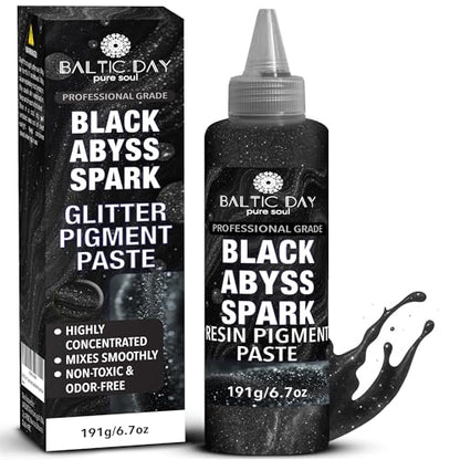 BALTIC DAY Black Abyss Spark Epoxy Pigment Paste XL (6.7oz/191g) – Ultra-Concentrated Deep Black Resin Colorant with Metallic Sparkle | Opaque Dye for Epoxy Resin Art, Jewelry & River Tables - color: Black Abyss Spark XL
