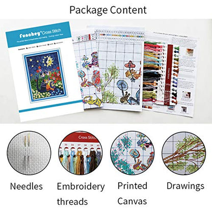 Funchey Stamped Cross Stitch Kits, DIY Cross Stitch Pattern for Adults Beginners Needlepoint Kits Embroidery Kit Arts and Crafts 11CT-Colorful flowers 16x20 inch - color: Handicraft patterns10