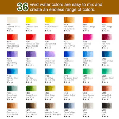 Woomer 36-Color Watercolor Paint Set for Beginners with Large Mix Palette