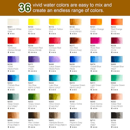 Woomer 36-Color Watercolor Paint Set for Beginners with Large Mix Palette
