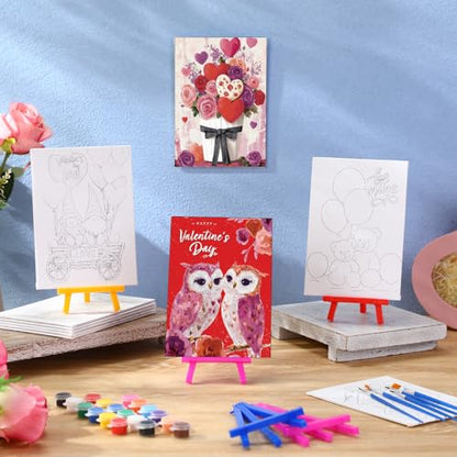 Blosssound 10 Set Valentine's Day Pre Printed Canvas Heart Pre Drawn Canvas Painting with Easel Kits 5" x 7" Outline Painting Panels for Beginners, DIY Craft Project, Home Decors - style: Heart