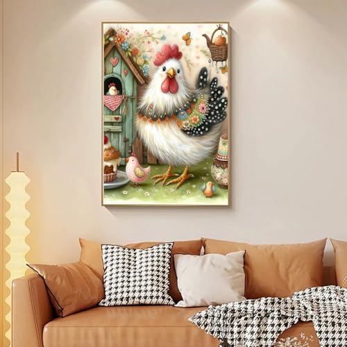 RYMILIE Chicken Diamond Art Kits for Adults Diamond Painting Kit 12x16in | 5D Farm Stress Relief Diamond Art Painting Kit for Beginners, DIY Full Round Drill Gem Art Crafts for Home Wall Decor Gift - color: DP03886