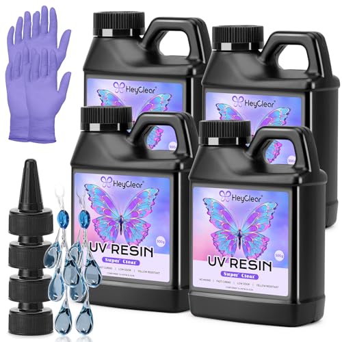 HeyClear 2000g UV Resin Bulk Fast Curing Large UV Epoxy Glue for DIY Crafts | Crystal Clear, Hard, Low Odor Premixed UV Resin Glue kit for Beginners Jewelry Making, Casting Coating and Resina Art - size: 2000g