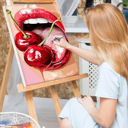 Bowetile Framed Red Lips Paint by Numbers for Adults, 8x12in - color: Red lips and cherry