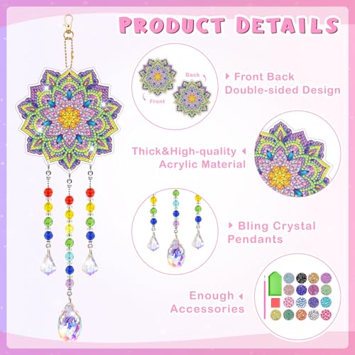 Arts and Crafts for Kids Ages 8-12, Diamond Art Kits for Kids Birthday Gifts for 5 6 7 8 9 10 11 Year Old Girls Diamond Painting Kits for Adults Teen, Gem Art Suncatcher Wind Chime for Home Garden