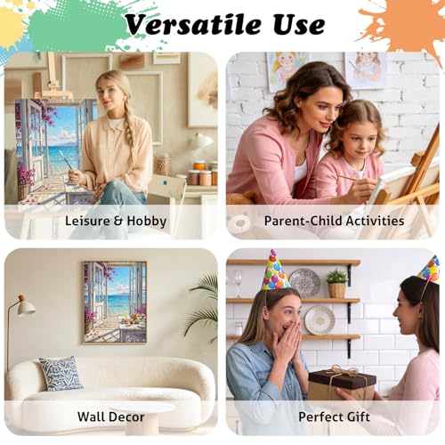TOCOHANALOGY Paint by Numbers Kit for Adults, Beach Landscape DIY Number Painting for Adults Beginner, Flower Adult Paint by Number Kits on Canvas for Home Wall Decor 16x20in