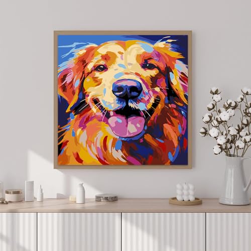 Artunion Framed Paint by Numbers Kit for Adults Beginners & Kids Ages 8-12,Golden Retriever Paint by Number with Frame,Dog Paint by Numbers Kit on Canvas 10 * 10 Inch Without Easel - color: ZXT-181-F