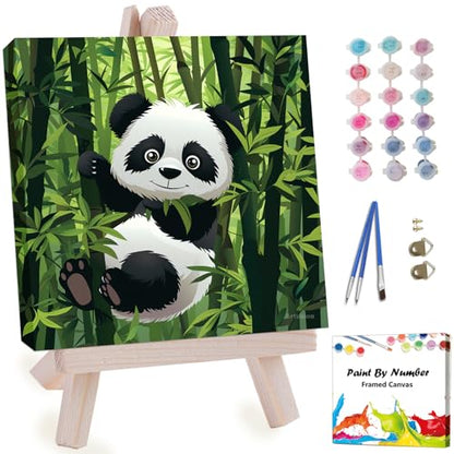 Artunion Framed Paint by Numbers Kit for Adults Beginners & Kids Ages 8-12,Panda Bear Paint by Number with Frame,Cute Animal Paint by Numbers Kit on Canvas 10 * 10 Inch Without Easel - color: ZXT-321-F