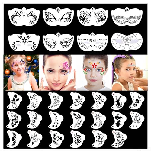 28 pcs Face Paint Stencils Kits Face Painting Stencils Reusable | Reusable Face Tattoo Painting Templates for Kids - color: Mix03