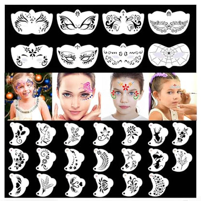28 pcs Face Paint Stencils Kits Face Painting Stencils Reusable | Reusable Face Tattoo Painting Templates for Kids - color: Mix03