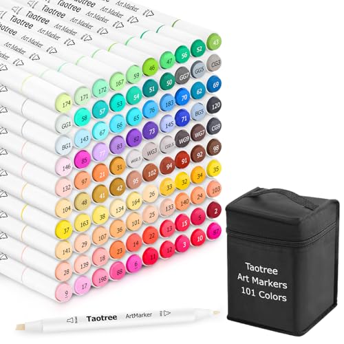 Taotree Alcohol Markers Set, 101 Colors Dual Tips Art Markers Coloring Pens - color: 101 Colors White