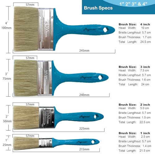 Magimate Household Bristle Paint Brush 1 2 3 4 Inch Stain Brushes Assorted - size: 1-inch, 2-inch, 3-inch, 4-inch (Set)