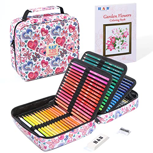 H & B 120 Colored Soft-core Coloring Pencils Set, Coloring Book and Portable Storage Bag for Painting, Art Supplies Gift for Artists Adult Children Beginners - style: 120Count (Pack of 1)