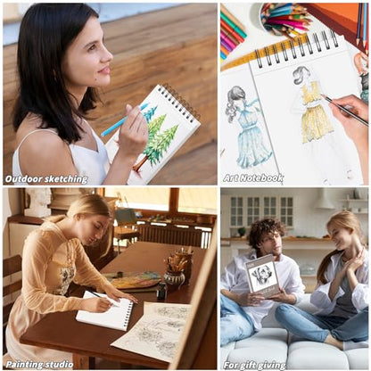 UZLU 6 Pcs Sketch Book Bulk 5.5 x 8.5 in 600 Sheets Top Spiral Bound Sketch Pad Drawing Paper 100 Sheets Each Acid Free Mixed Media Sketchbook 68lb/100gsm Art Supplies for Beginner Artist - size: 5.5x8.5in