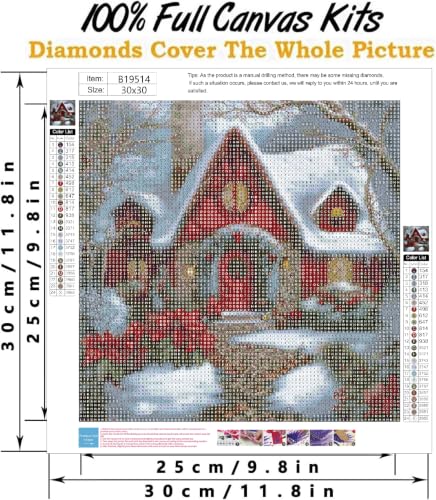 Christmas House Diamond Painting Kits for Adults, 5D Light Diamond Art Painting by Numbers Kits, DIY Winter Diamond Dots Art Kits Full Round Drill Christmas House Diamond Paintings for Decor12x12 inch