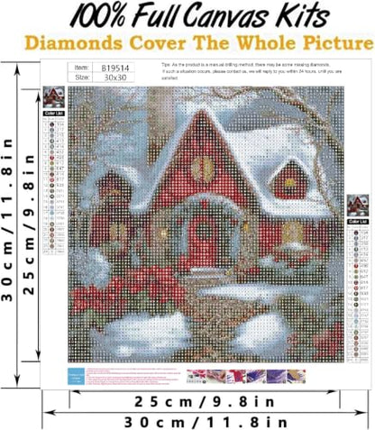 Christmas House Diamond Painting Kits for Adults, 5D Light Diamond Art Painting by Numbers Kits, DIY Winter Diamond Dots Art Kits Full Round Drill Christmas House Diamond Paintings for Decor12x12 inch