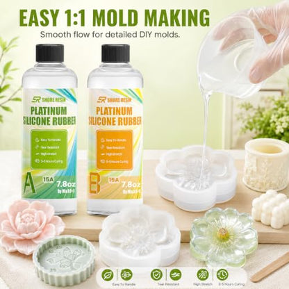 Platinum Silicone Mold Making Kit 16 oz, 15A, 1:1 Self-Degas | 16 oz platinum silicone, 1:1 mix, flexible 15A, self-degassing flow and fine-detail casting for reusable craft molds.