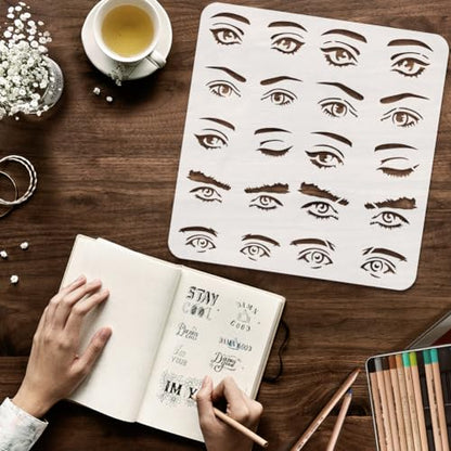 FINGERINSPIRE 4PCS Combination Facial Features Painting Stencil 11.8x11.8 inch Reusable Eyes Nose Eyebrows Lips Moustache Drawing Template Eyeglass Stencil for Painting on Wood Wall Fabric Furniture - color: Combination Facial Features