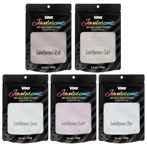 U.S. Art Supply Mica Pearl Pigment Powder Kit, 5 Interference 3.5oz (100g) | Jewelescent - Cosmetic Grade, Epoxy Resin Color Pigment, Mica Powder for Resin, Soap, Slime, Candle Dye, Art - style: 5 Color - Interference Colors